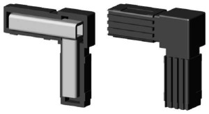 Łącznik plastikowy z rdzeniem metalowym do profili aluminiowych 20x20x2 mm, typ 2D2 V20 X2M , czarny 
